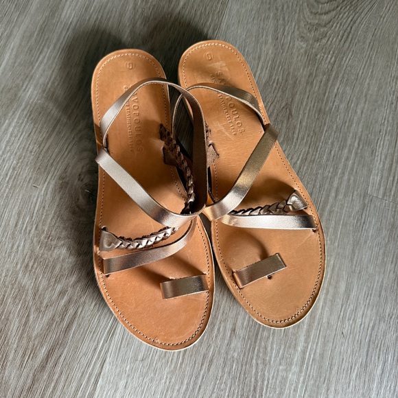 Savopoulos Greek Rose Gold Strappy Leather Sandals - Picture 3 of 10